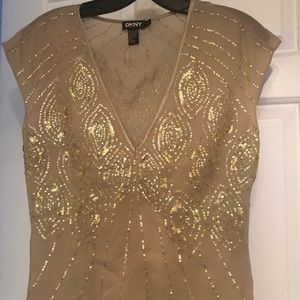 DKNY Gold Beaded Top